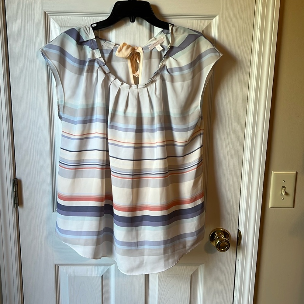 EUC Lauren Conrad Pleated Scoop Neck short sleeve top (size XL)